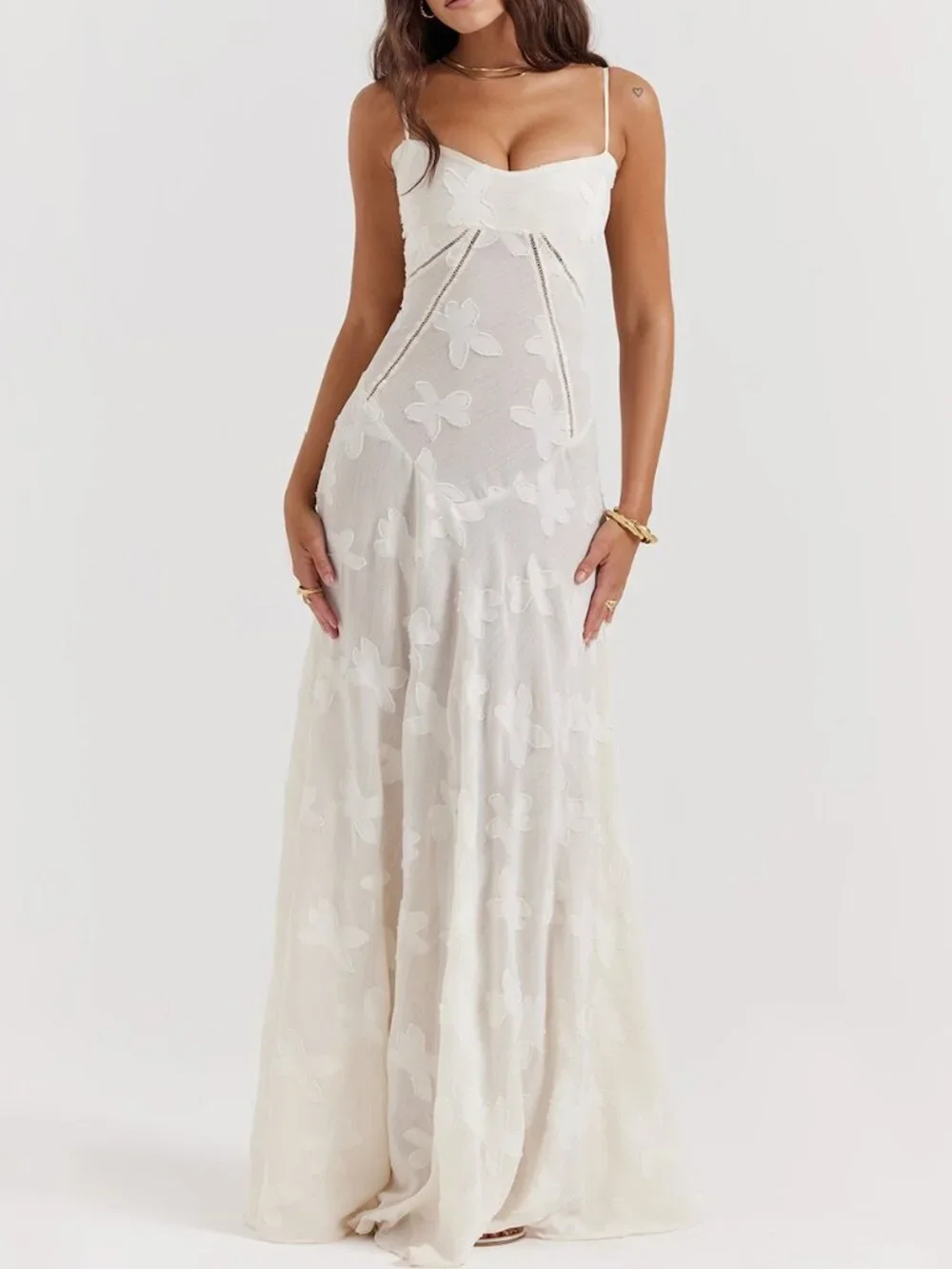 House of CB Seren vintage cream floral lace back maxi dress - Picture 1 of 5